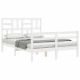 Estructura cama de matrimonio con cabecero madera maciza blanco de , Camas y somieres - Ref: Foro24-3194872, Precio: 155,27 €...