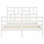 Estructura cama de matrimonio con cabecero madera maciza blanco de , Camas y somieres - Ref: Foro24-3194872, Precio: 155,27 €...