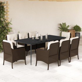 Set comedor para jardín 9 pzas y cojines ratán sintético marrón en Conjuntos de jardín | Comprar online en Foru.es