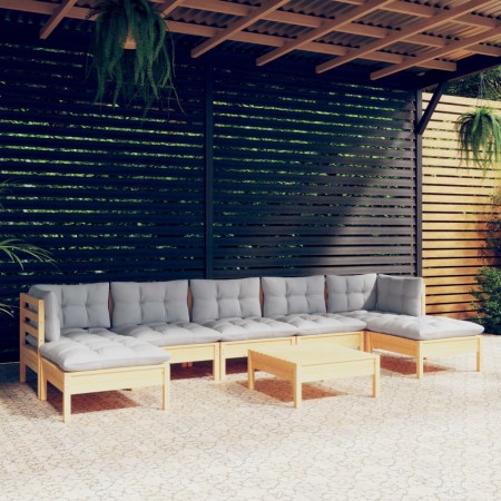 Juego de muebles de jardín 8 pzas y cojines madera pino gris de , Conjuntos de jardín - Ref: Foro24-3097096, Precio: 648,60 €...