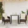 Set comedor de jardín 3 piezas y cojines ratán sintético marrón en Conjuntos de jardín | Comprar online en Foru.es