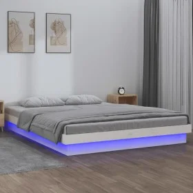 Estructura de cama con LED madera maciza blanca 180x200 cm de , Camas y somieres - Ref: Foro24-819988, Precio: 184,13 €, Desc...