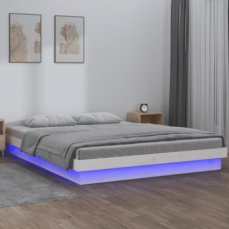 Estructura de cama con LED madera maciza blanca 160x200 cm de , Camas y somieres - Ref: Foro24-819983, Precio: 177,37 €, Desc...