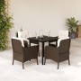 Set comedor de jardín 5 piezas y cojines ratán sintético marrón en Conjuntos de jardín | Comprar online en Foru.es