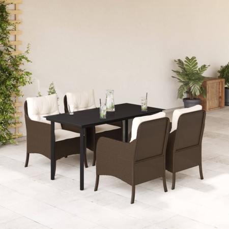 Set comedor de jardín 5 piezas y cojines ratán sintético marrón en Conjuntos de jardín | Comprar online en Foru.es