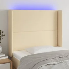 Cream fabric headboard with LED 83x16x118/128 cm by , Headboards and footboards - Ref: Foro24-3123887, Price: 75,55 €, Discou...