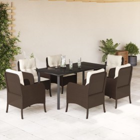 Set comedor de jardín 7 pzas con cojines ratán sintético marrón en Conjuntos de jardín | Comprar online en Foru.es