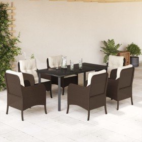 Set comedor de jardín 7 pzas con cojines ratán sintético marrón en Conjuntos de jardín | Comprar online en Foru.es