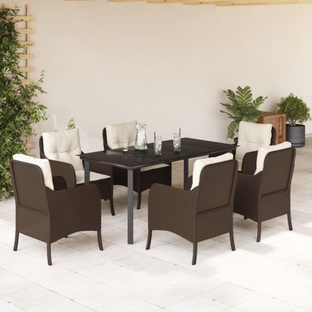 Set comedor de jardín 7 pzas con cojines ratán sintético marrón en Conjuntos de jardín | Comprar online en Foru.es