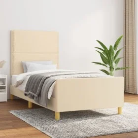 Bed frame with cream fabric headboard 80x200 cm by , Beds and slatted bases - Ref: Foro24-3124933, Price: 141,21 €, Discount: %