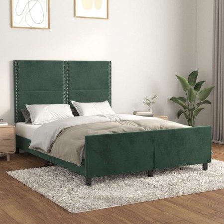 Estructura cama con cabecero terciopelo verde oscuro 140x200 cm de , Camas y somieres - Ref: Foro24-3125699, Precio: 195,49 €...