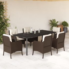 Set comedor de jardín 7 pzas con cojines ratán sintético marrón en Conjuntos de jardín | Comprar online en Foru.es