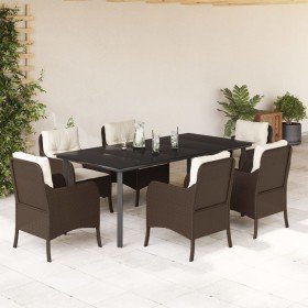 Set comedor de jardín 7 pzas con cojines ratán sintético marrón en Conjuntos de jardín | Comprar online en Foru.es