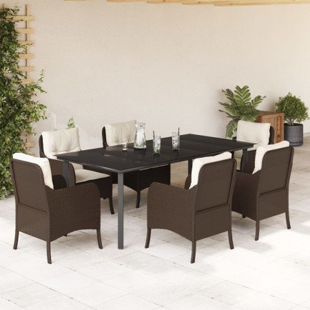 Set comedor de jardín 7 pzas con cojines ratán sintético marrón en Conjuntos de jardín | Comprar online en Foru.es