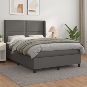 Cama box spring con colchón cuero sintético gris 140x190 cm de , Camas y somieres - Ref: Foro24-3128971, Precio: 518,28 €, De...