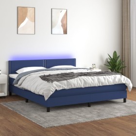Cama box spring colchón y luces LED tela azul 160x200 cm de , Camas y somieres - Ref: Foro24-3133091, Precio: 468,57 €, Descu...