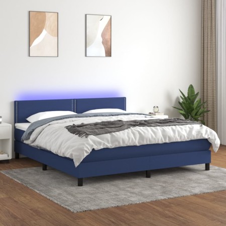 Cama box spring colchón y luces LED tela azul 160x200 cm de , Camas y somieres - Ref: Foro24-3133091, Precio: 468,57 €, Descu...