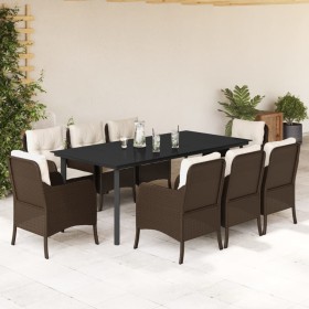 Set comedor para jardín 9 pzas y cojines ratán sintético marrón en Conjuntos de jardín | Comprar online en Foru.es