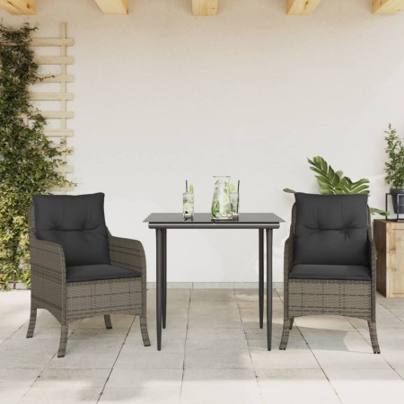 Set comedor de jardín 3 piezas con cojines ratán sintético gris en Conjuntos de jardín | Comprar online en Foru.es