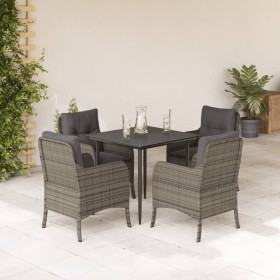 Set comedor de jardín 5 piezas con cojines ratán sintético gris en Conjuntos de jardín | Comprar online en Foru.es