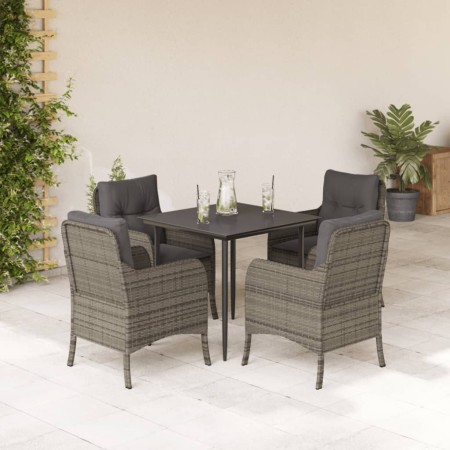 Set comedor de jardín 5 piezas con cojines ratán sintético gris en Conjuntos de jardín | Comprar online en Foru.es