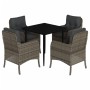 Set comedor de jardín 5 piezas con cojines ratán sintético gris en Conjuntos de jardín | Comprar online en Foru.es