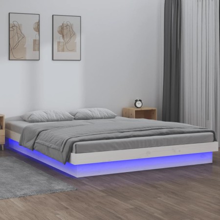 Estructura de cama con LED madera maciza blanco 140x190 cm de , Camas y somieres - Ref: Foro24-820018, Precio: 166,58 €, Desc...