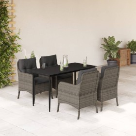 Set comedor de jardín 5 piezas con cojines ratán sintético gris en Conjuntos de jardín | Comprar online en Foru.es