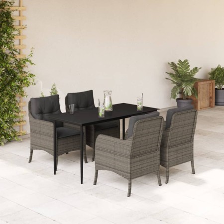 Set comedor de jardín 5 piezas con cojines ratán sintético gris en Conjuntos de jardín | Comprar online en Foru.es