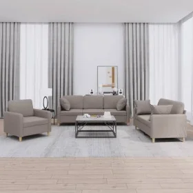 Juego de sofás con cojines 3 piezas tela gris taupe de , Sofás - Ref: Foro24-3202077, Precio: 620,66 €, Descuento: %