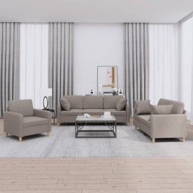 Juego de sofás con cojines 3 piezas tela gris taupe de , Sofás - Ref: Foro24-3202077, Precio: 641,48 €, Descuento: %