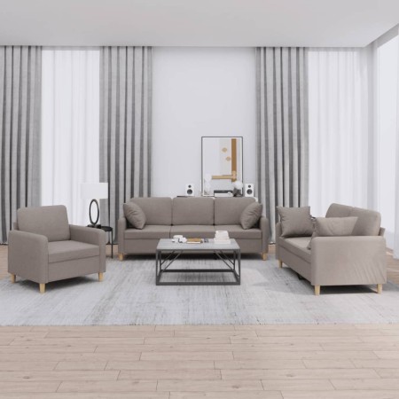 Juego de sofás con cojines 3 piezas tela gris taupe de , Sofás - Ref: Foro24-3202077, Precio: 641,48 €, Descuento: %