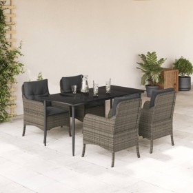 Set comedor de jardín 5 piezas con cojines ratán sintético gris en Conjuntos de jardín | Comprar online en Foru.es