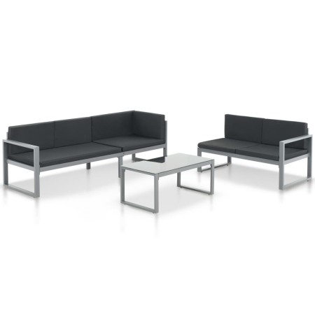 Set de muebles de jardín con cojines 3 piezas aluminio negro de vidaXL, Conjuntos de jardín - Ref: Foro24-44448, Precio: 428,...