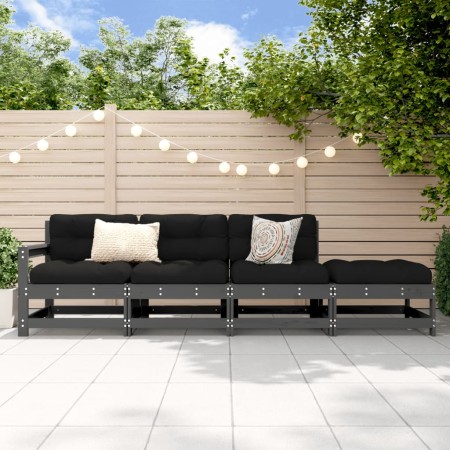 Juego de muebles de jardín 4 pzas madera maciza de pino gris de , Sofás modulares de exterior - Ref: Foro24-825536, Precio: 1...