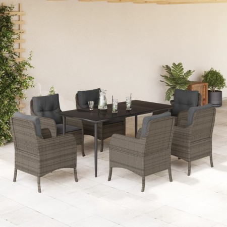 Set comedor jardín 7 pzas y cojines ratán sintético gris en Conjuntos de jardín | Comprar online en Foru.es