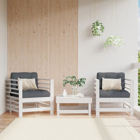 Sillones de jardín 2 unidades madera maciza pino blanco de , Sofás modulares de exterior - Ref: Foro24-825626, Precio: 129,66...