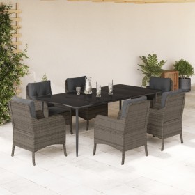 Set comedor jardín 7 pzas y cojines ratán sintético gris en Conjuntos de jardín | Comprar online en Foru.es