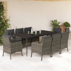 Set comedor jardín 9 pzas y cojines ratán sintético gris en Conjuntos de jardín | Comprar online en Foru.es