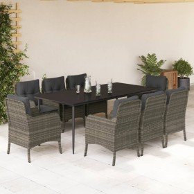 Set comedor jardín 9 pzas y cojines ratán sintético gris en Conjuntos de jardín | Comprar online en Foru.es