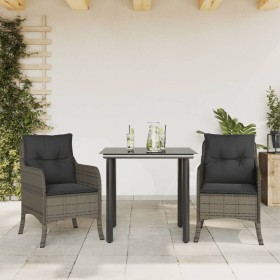 Set comedor de jardín 3 piezas con cojines ratán sintético gris en Conjuntos de jardín | Comprar online en Foru.es