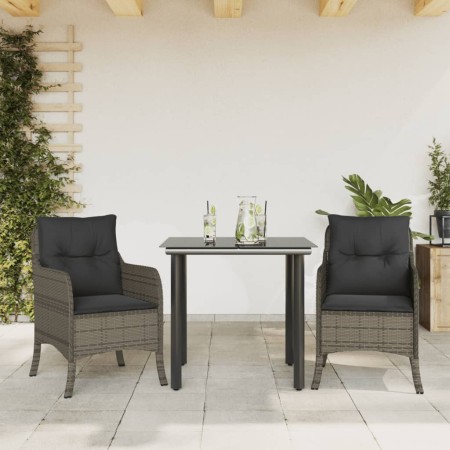 Set comedor de jardín 3 piezas con cojines ratán sintético gris en Conjuntos de jardín | Comprar online en Foru.es