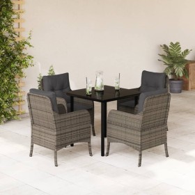Set comedor de jardín 5 piezas con cojines ratán sintético gris en Conjuntos de jardín | Comprar online en Foru.es