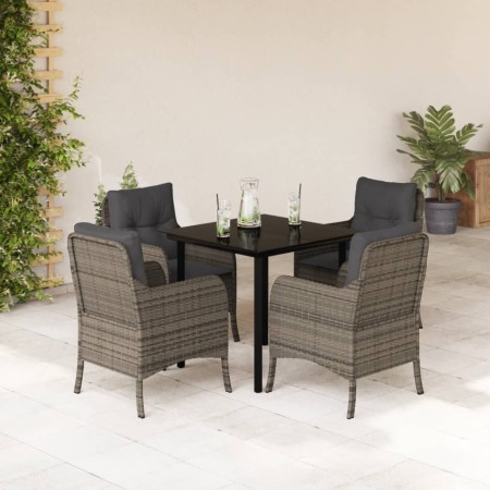 Set comedor de jardín 5 piezas con cojines ratán sintético gris en Conjuntos de jardín | Comprar online en Foru.es