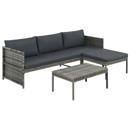 Set de muebles de jardín 3 pzas y cojines ratán sintético gris de vidaXL, Conjuntos de jardín - Ref: Foro24-44480, Precio: 30...