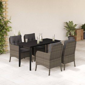 Set comedor de jardín 5 piezas con cojines ratán sintético gris en Conjuntos de jardín | Comprar online en Foru.es
