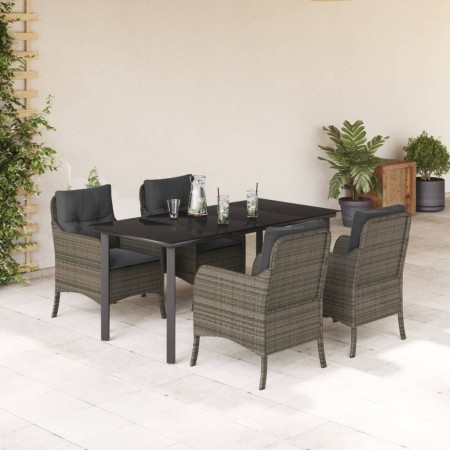 Set comedor de jardín 5 piezas con cojines ratán sintético gris en Conjuntos de jardín | Comprar online en Foru.es