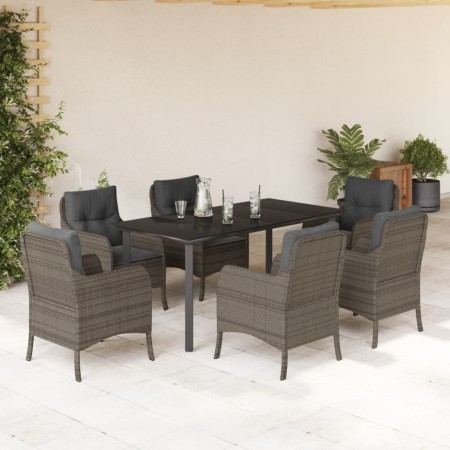 Set comedor jardín 7 pzas y cojines ratán sintético gris en Conjuntos de jardín | Comprar online en Foru.es