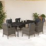 Set comedor jardín 7 pzas y cojines ratán sintético gris en Conjuntos de jardín | Comprar online en Foru.es
