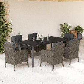 Set comedor jardín 7 pzas y cojines ratán sintético gris en Conjuntos de jardín | Comprar online en Foru.es